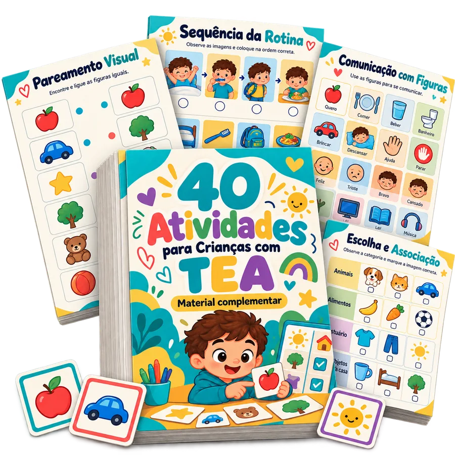 Mockup do bônus 40 Atividades para Crianças com TEA